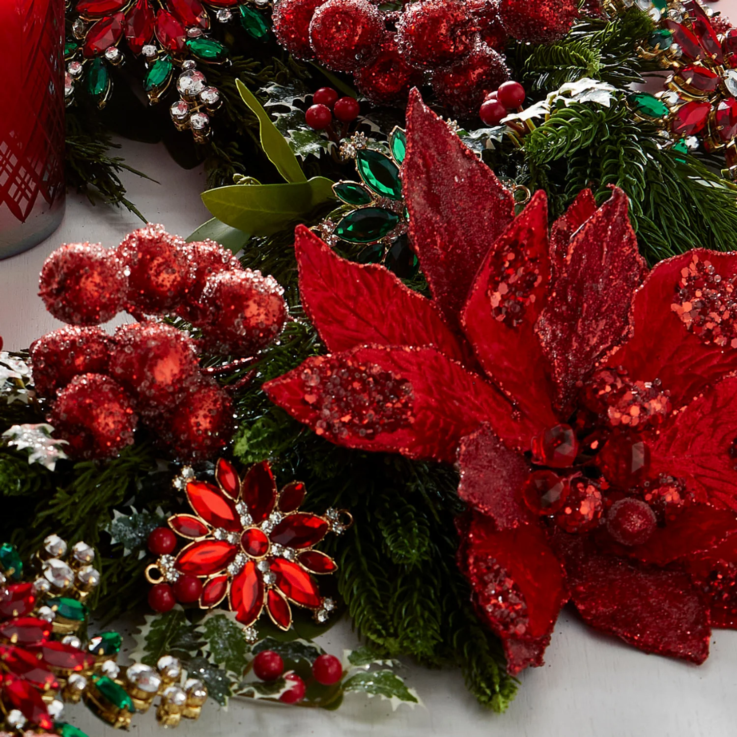 19" Red Beaded Poinsettia Pick