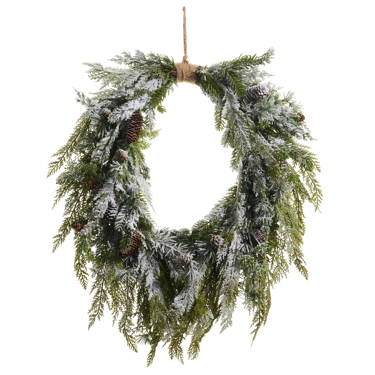 29" Flocked Oval Cedar & Mini Pinecone Wreath