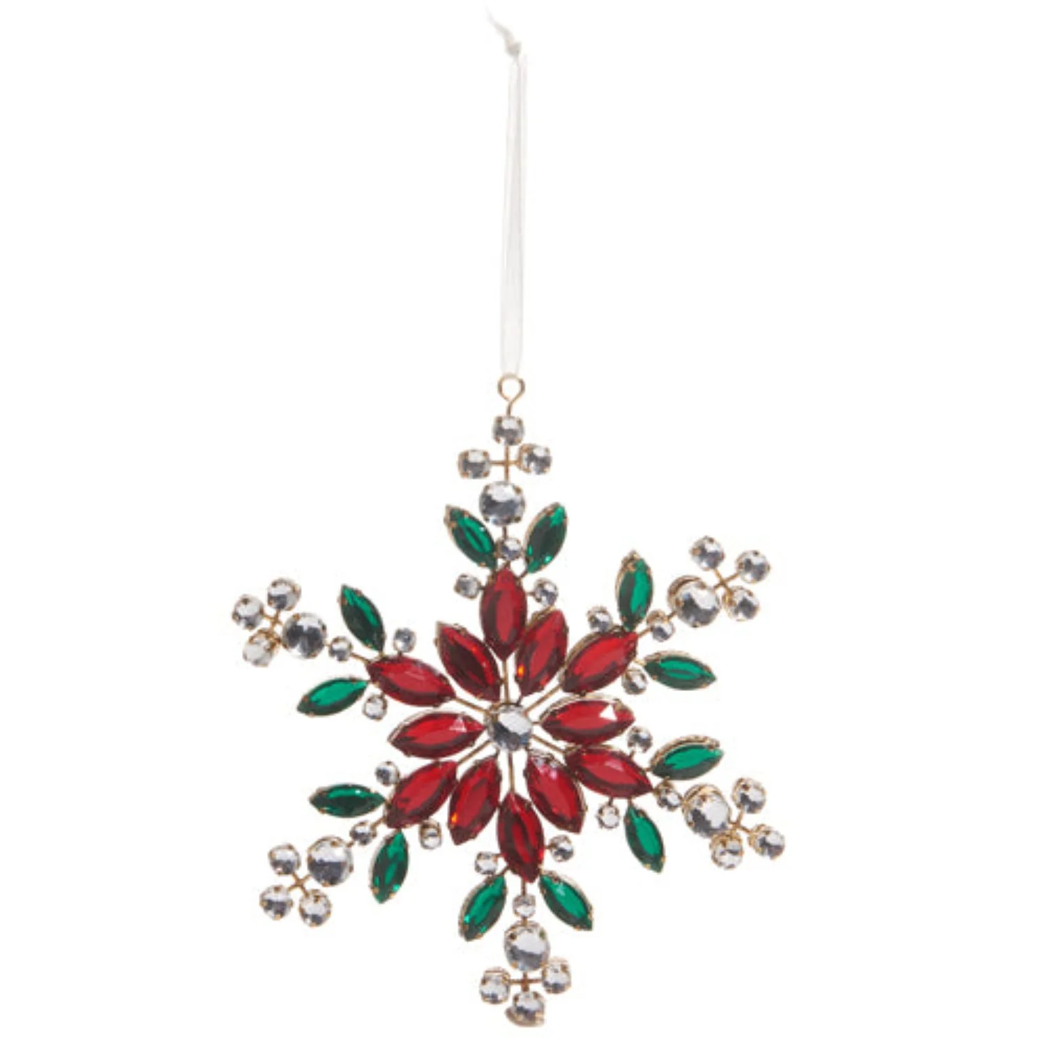6" Red & Green Jeweled Snowflake Ornament