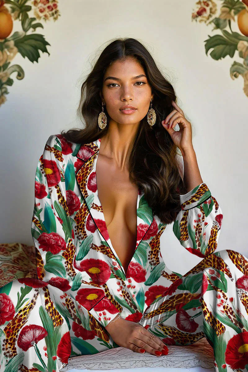 Annabelle Posies Print Two-Piece Silk Pajama Set - Image 5