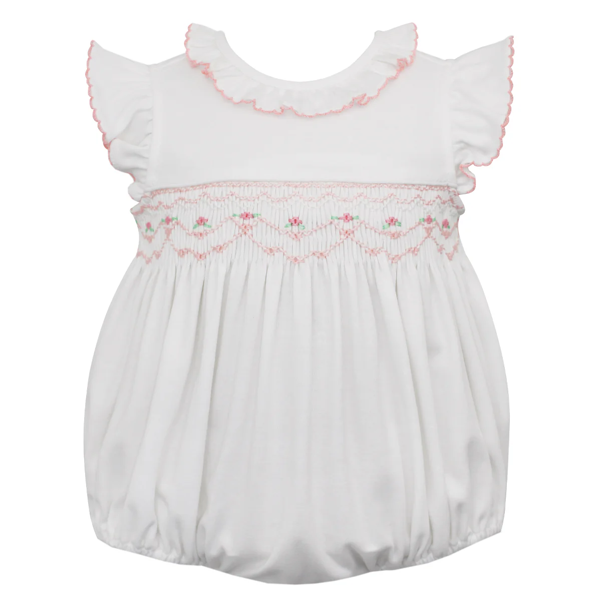 Annamae White Knit Bubble With Pink Geometric Smocking