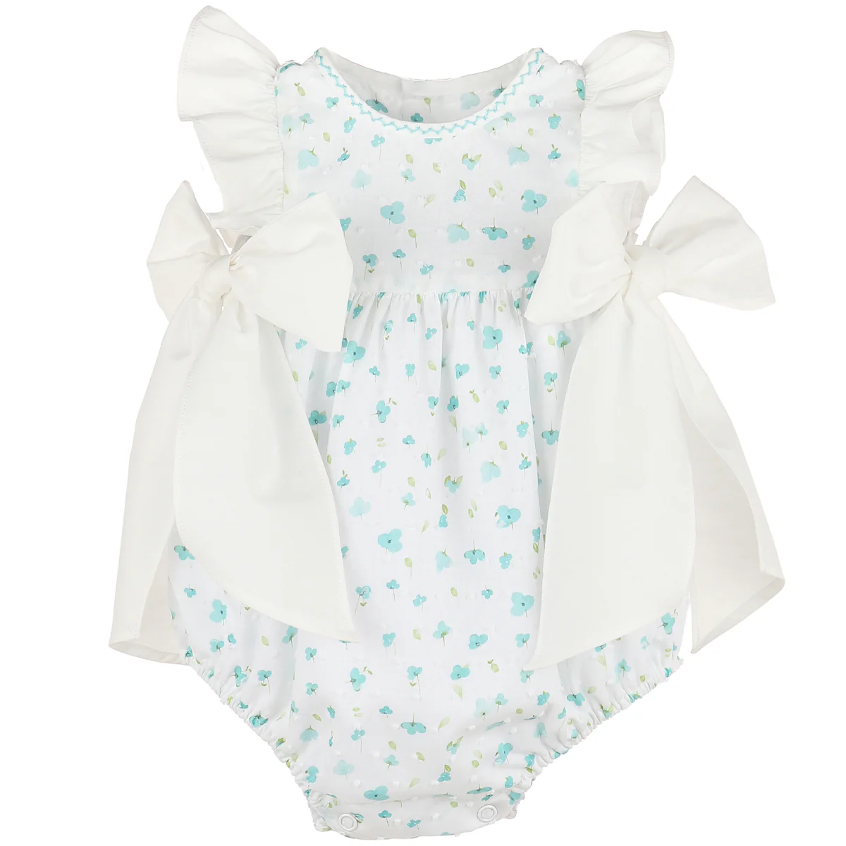 Aqua Azure Blooms Bubble w/ Double Bows