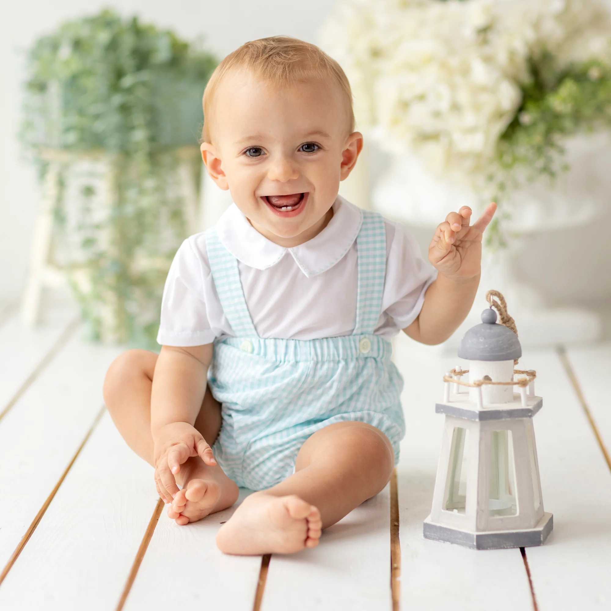 Aqua Gingham Boy Set