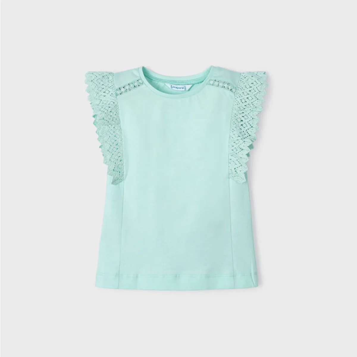 Aqua Ruffled Cotton T-Shirt