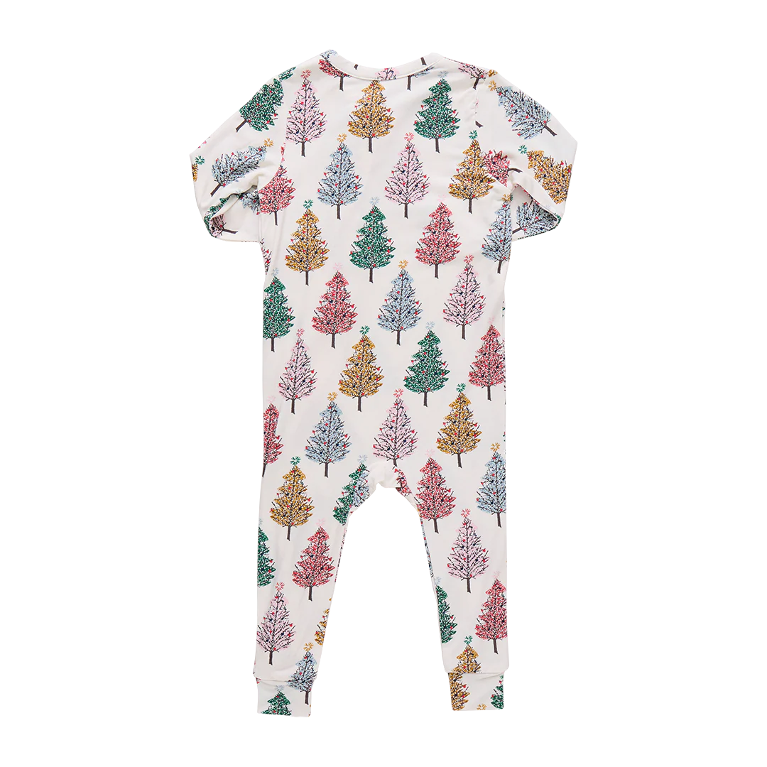 Baby Ruffle Bamboo Romper - Multi Christmas Trees - Image 2