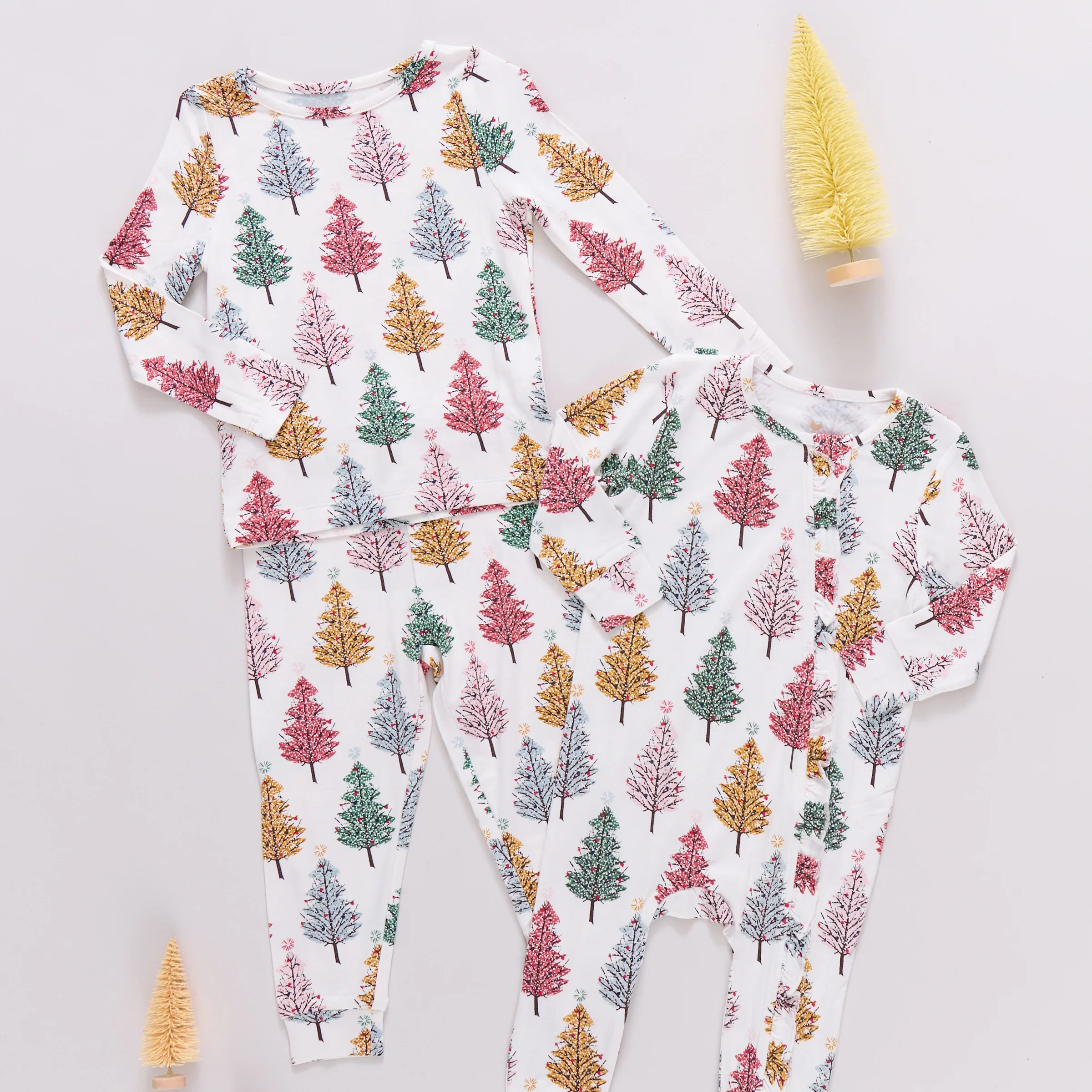 Baby Ruffle Bamboo Romper - Multi Christmas Trees - Image 4
