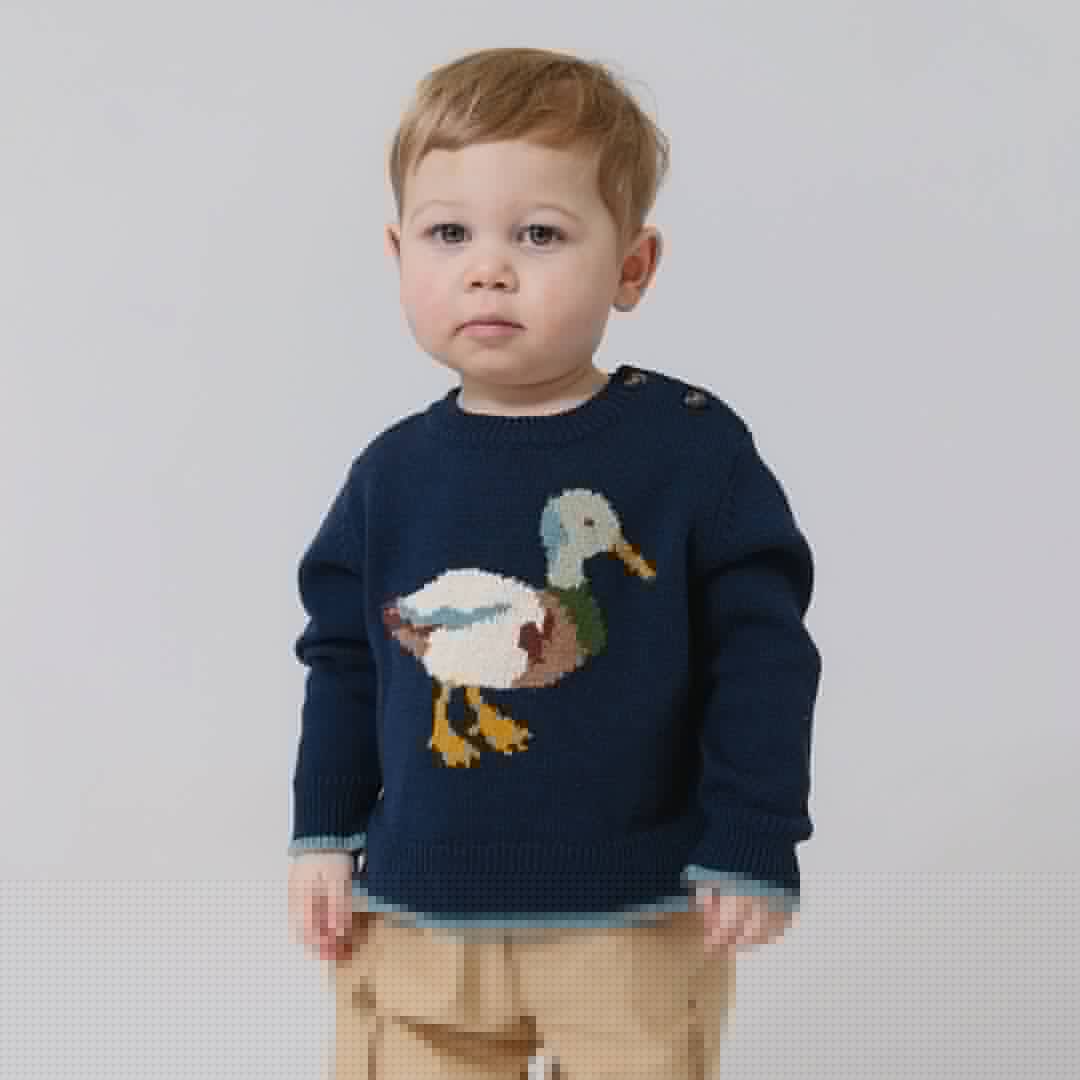 Baby Boys Oliver Sweater - Navy Mallard - Image 2