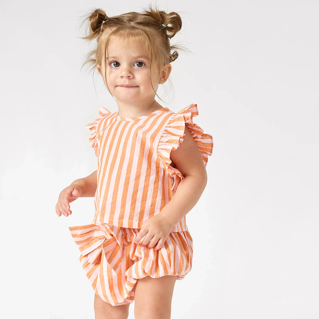 Baby Girls Abigail 2-Piece Set - Orange Pink Stripe - Image 2