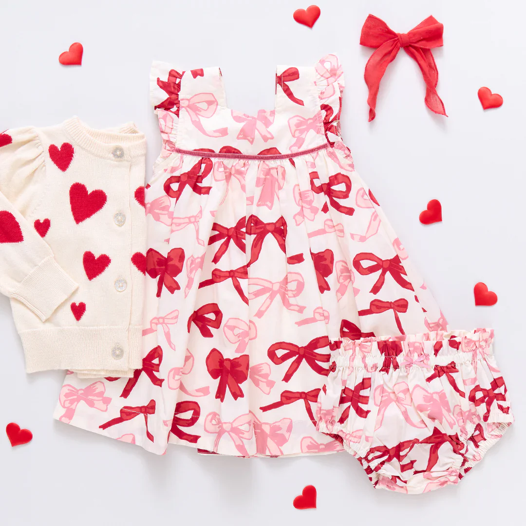 Baby Girls Constance Sweater - Cream and Red Hearts - Image 4