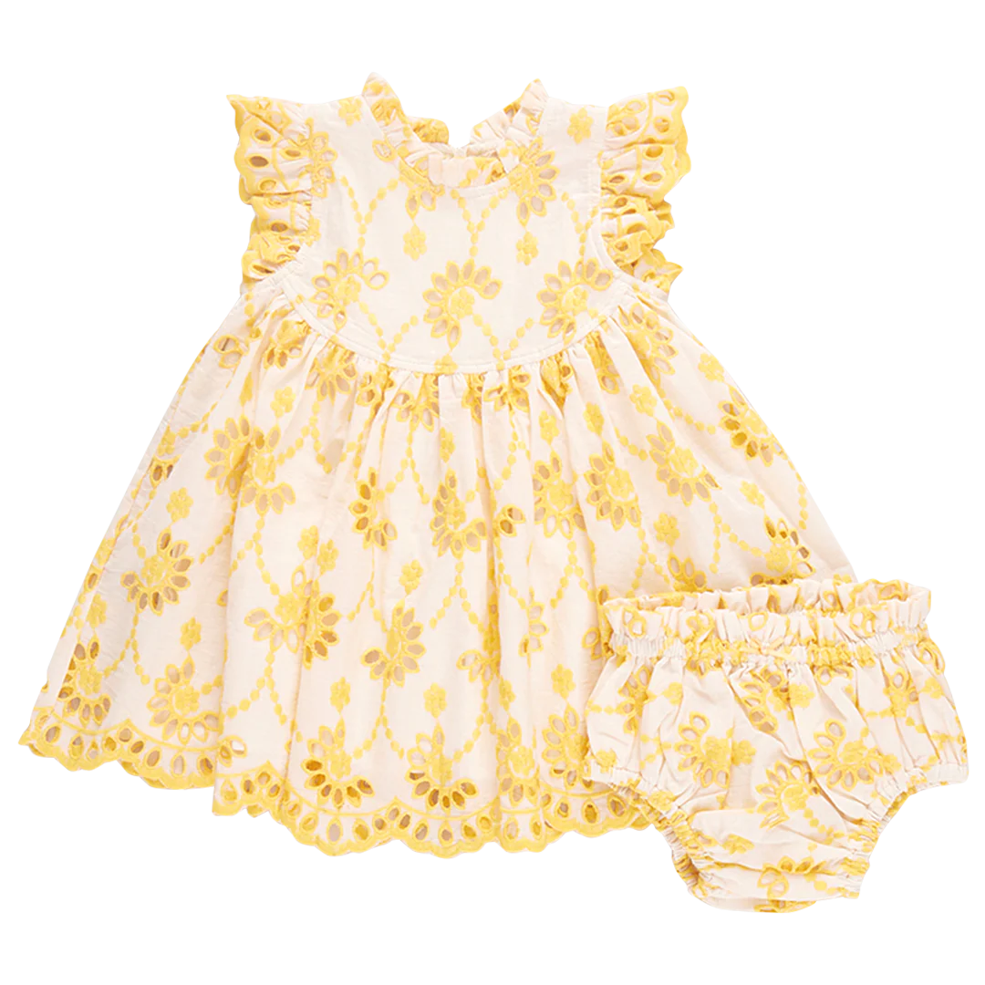 Baby Girls Cynthia Dres Set - Bright Yellow Eyelet - Image 5