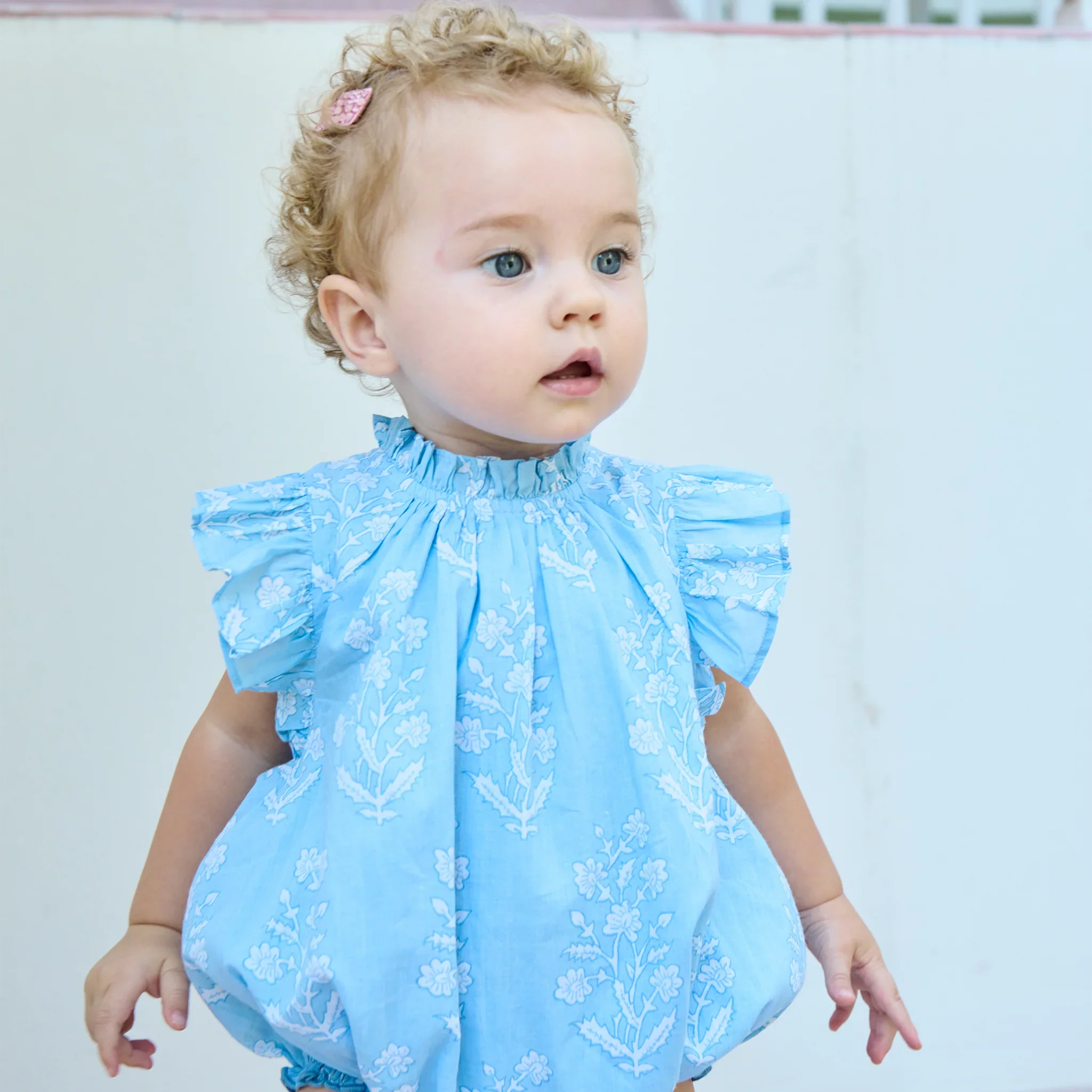 Baby Girls Harper Bubble - Blue Dewdrop Block Print - Image 4