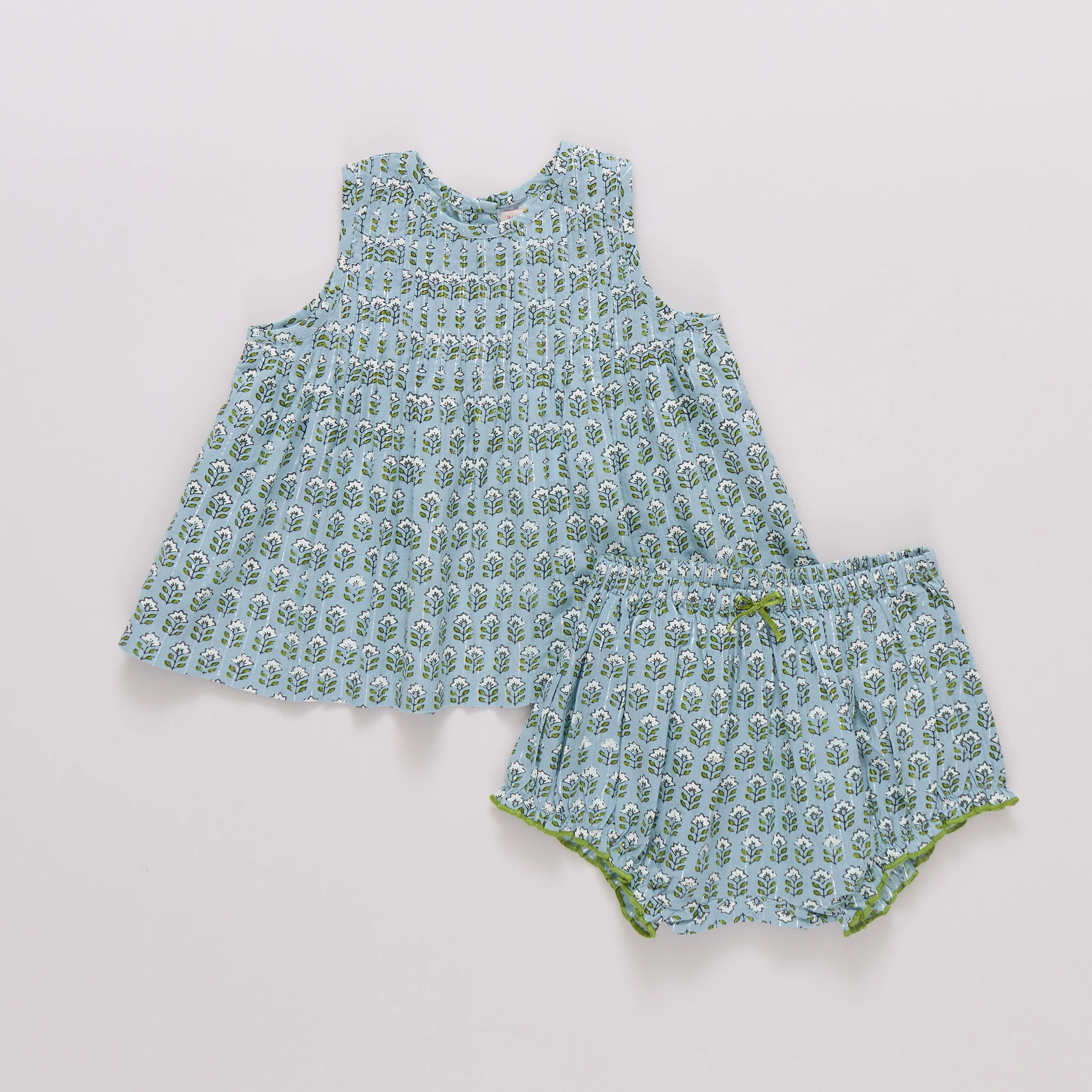 Baby Girls Jaipur 2pc Set - Blue Prairie Block Print