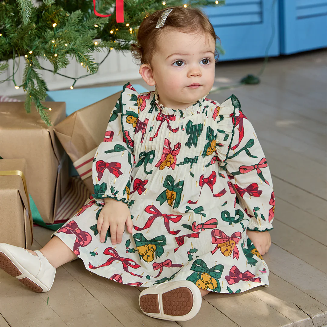 Baby Girls Jaipur Dress - Christmas Bows and Bells - Image 2