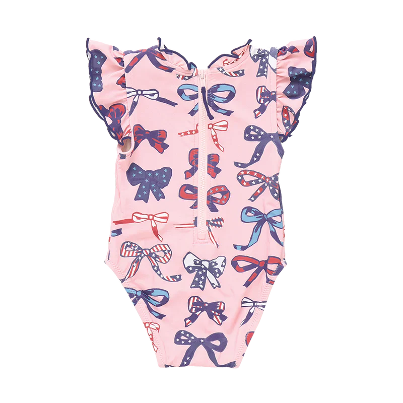Baby Girls Jennifer Suit - Pink Patriotic Bows - Image 4
