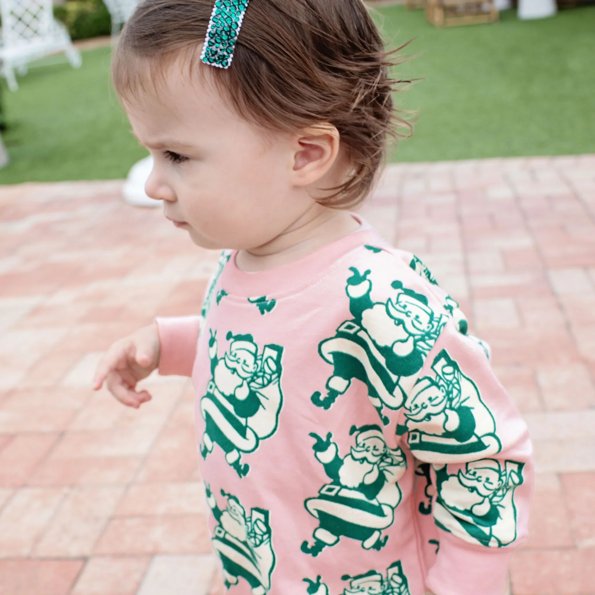 Baby Girls Organic Sweatshirt Bubble - Holly Jolly Santa - Image 3