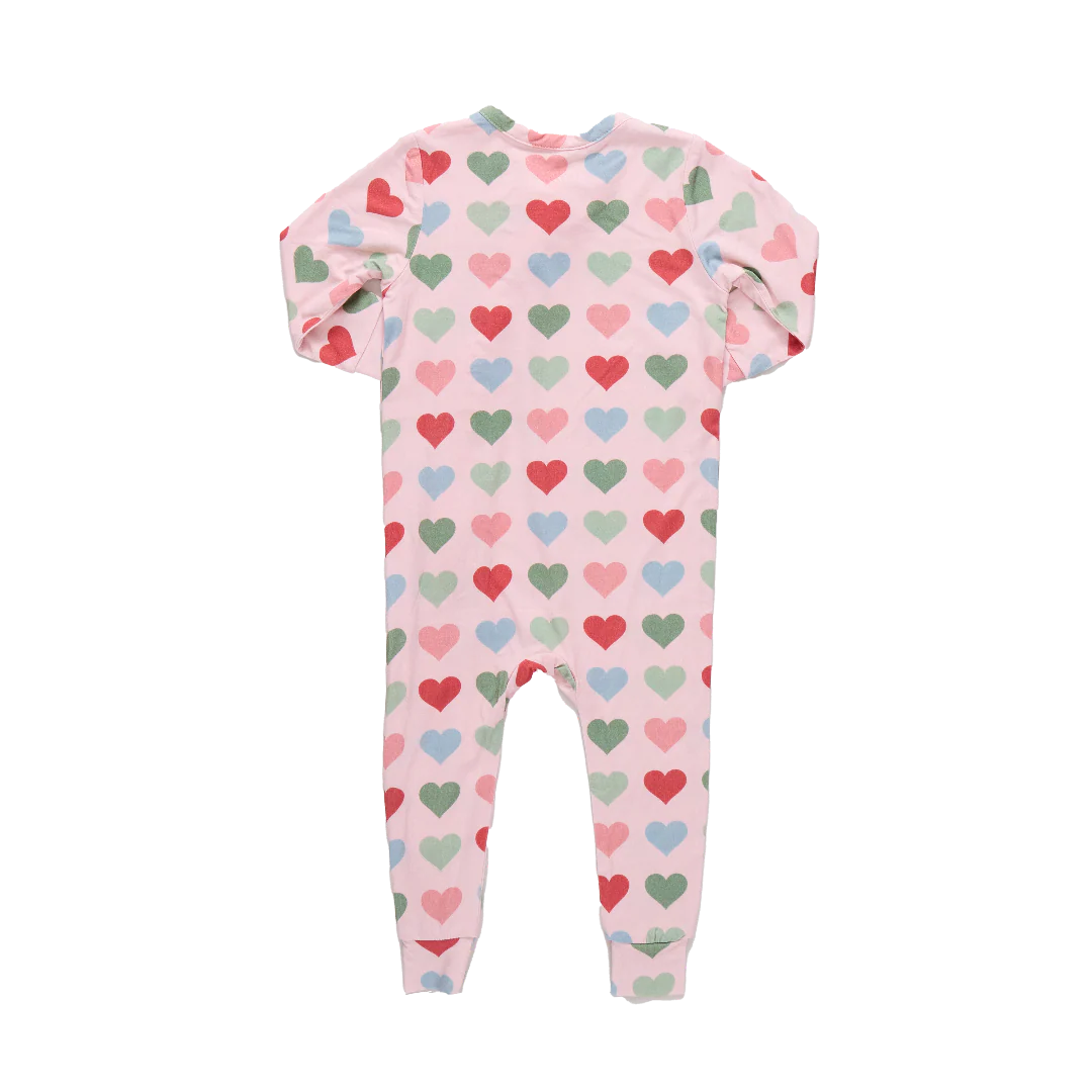 Baby Girls Ruffle Bamboo Romper - Pink Small Hearts - Image 4