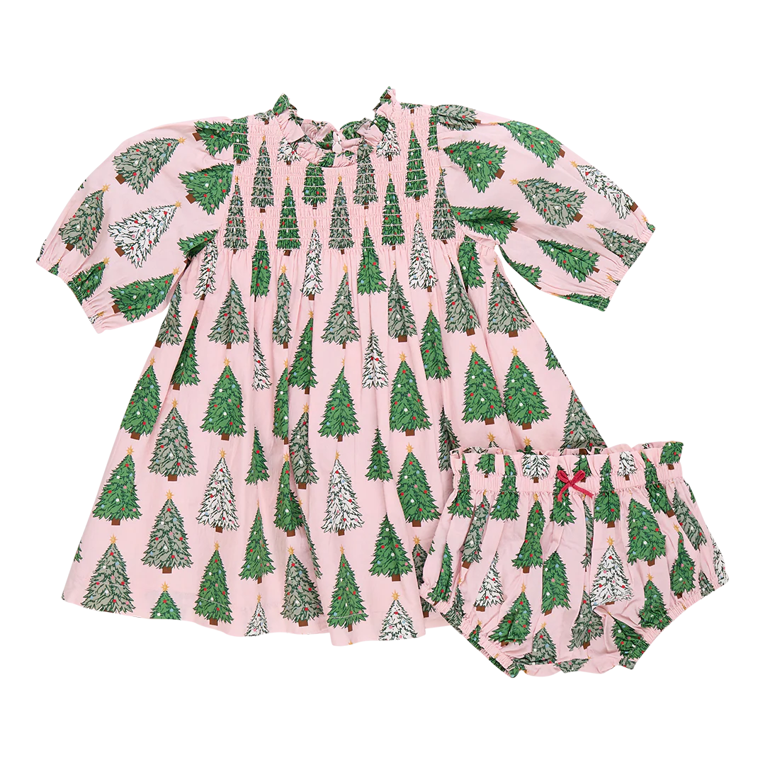 Baby Girls Stevie Puff Sleeve Dress Set - Pink Trees - Image 5