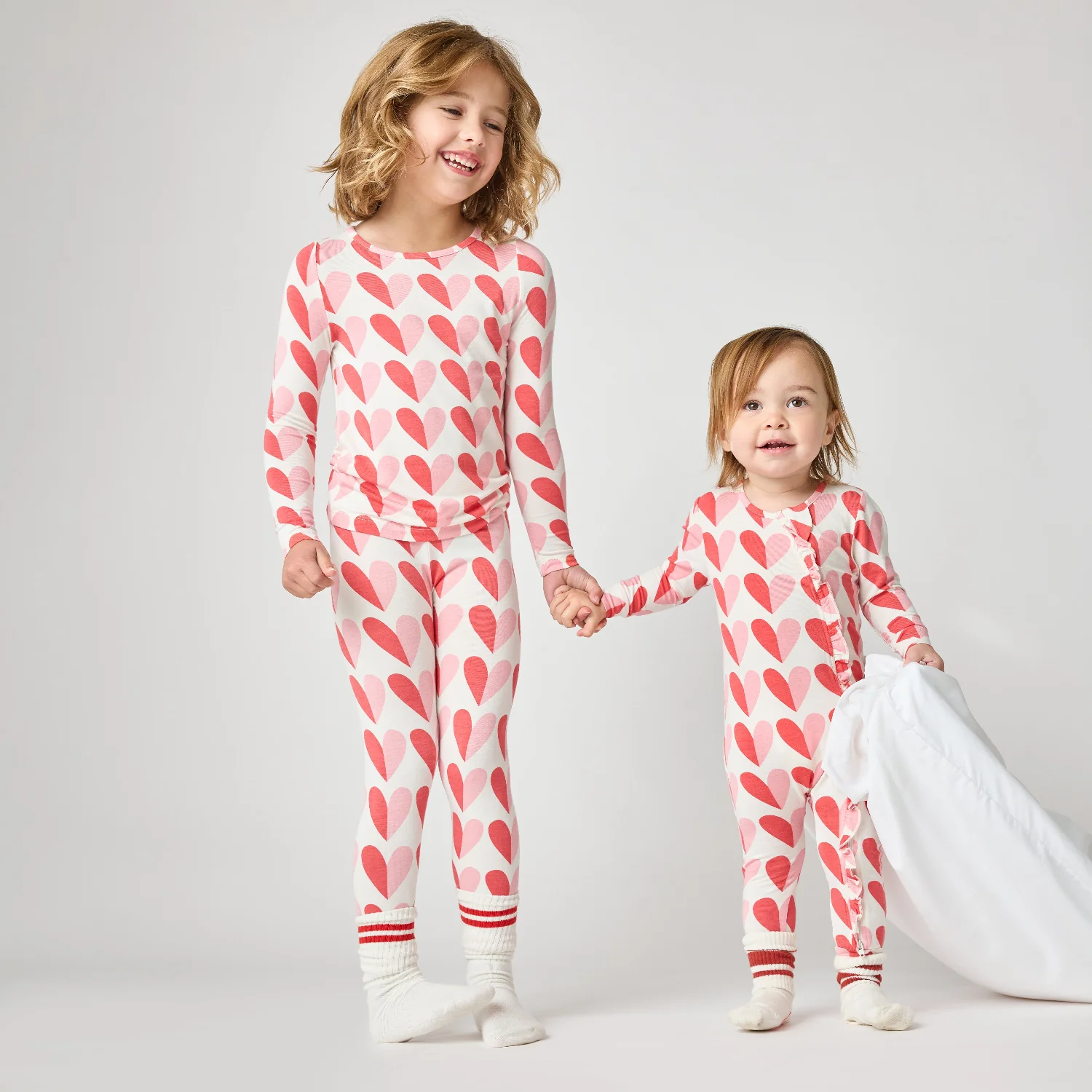 Baby Ruffle Bamboo Romper - Pink Half Hearts - Image 4