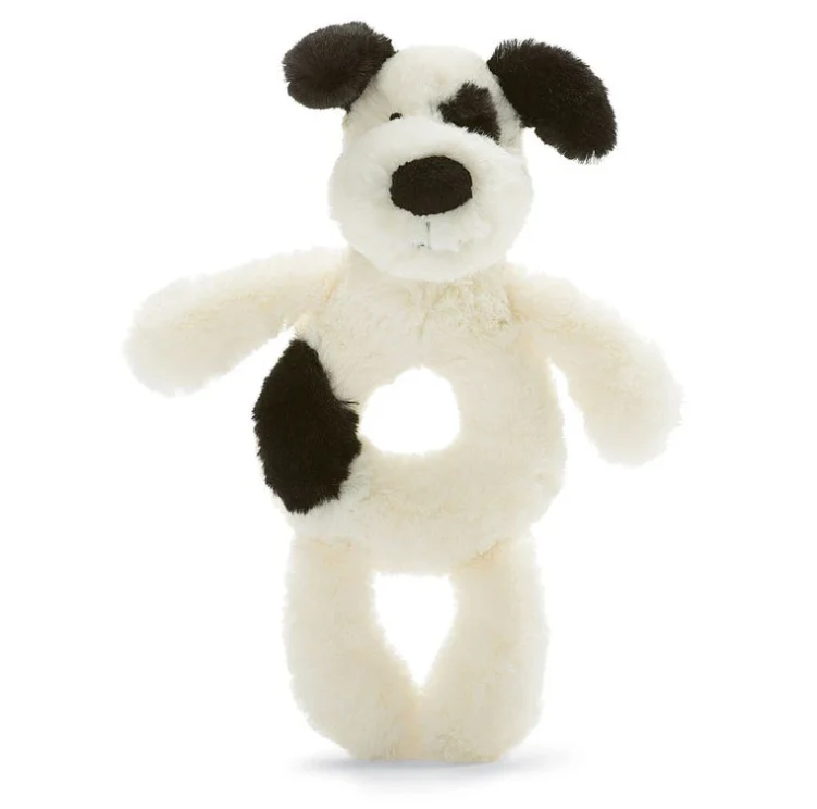 Bashful Black & Cream Puppy Ring Rattle