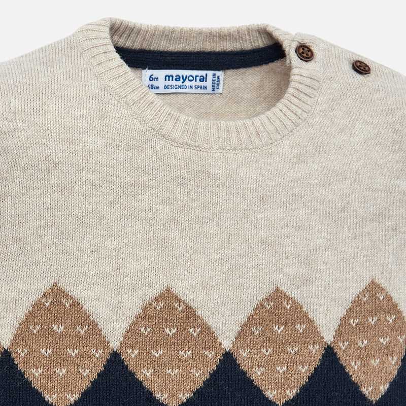 Beige Knitted Argyle Sweater - Image 3