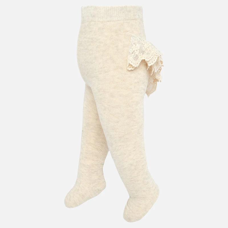 Beige Lace Ruffle Footed Tights - Image 2