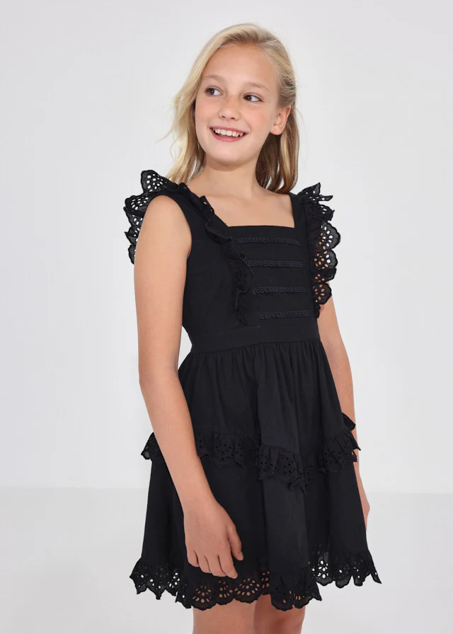 Black Eyelet Motif Cotton Dress - Image 3