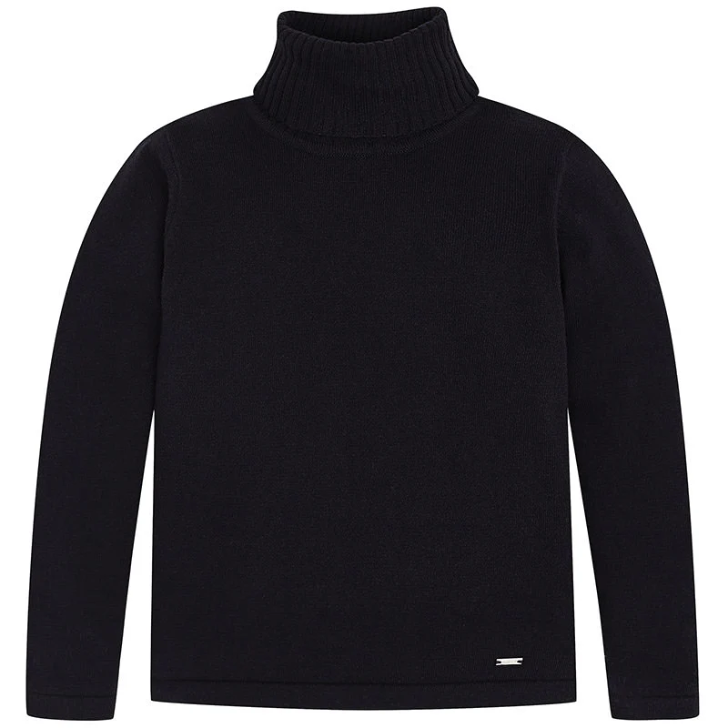 Black Knitted Cotton Turtleneck Sweater