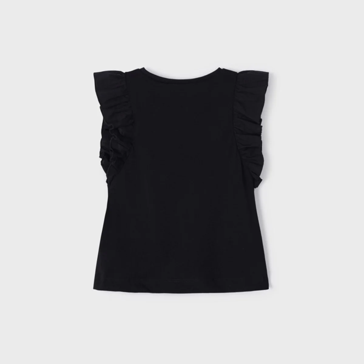Black Ruffled Cotton T-Shirt - Image 2