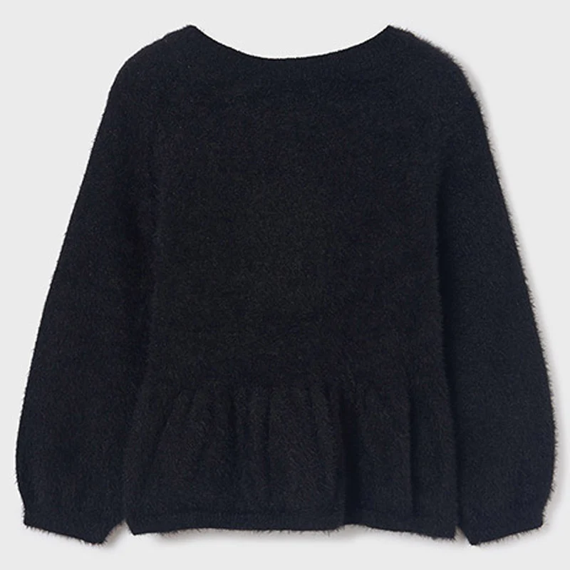 Black Shiny Openwork Faux Fur Sweater - Image 2