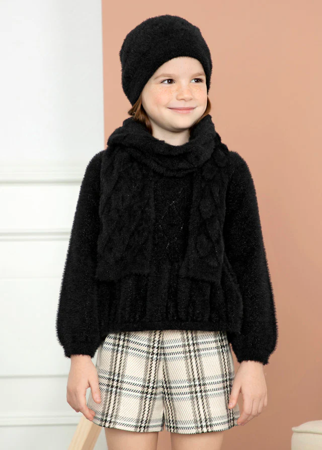 Black Shiny Openwork Faux Fur Sweater - Image 3