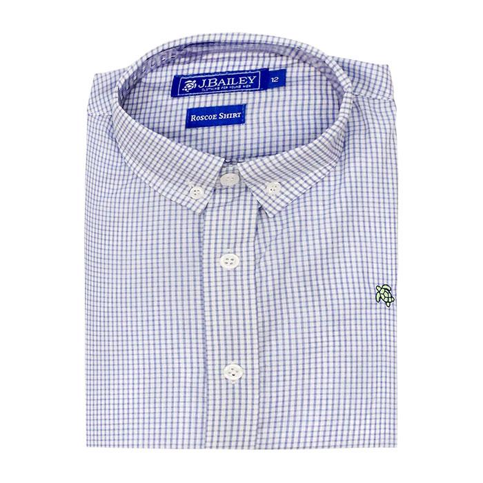 Blue and White Windowpane Button Down Shirt