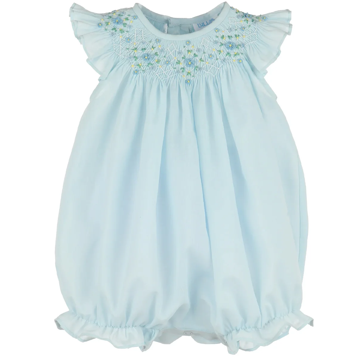 Blue Floral Diamond Smocked Bubble