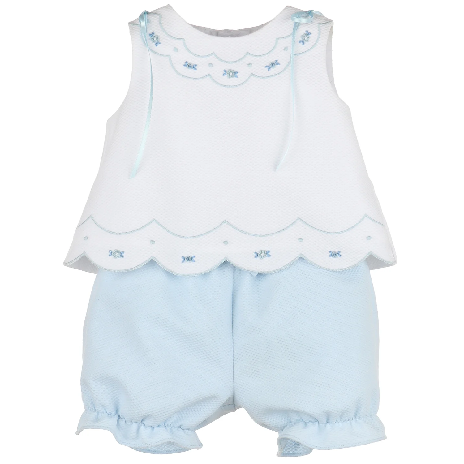Blue Embroidered Scallops Set