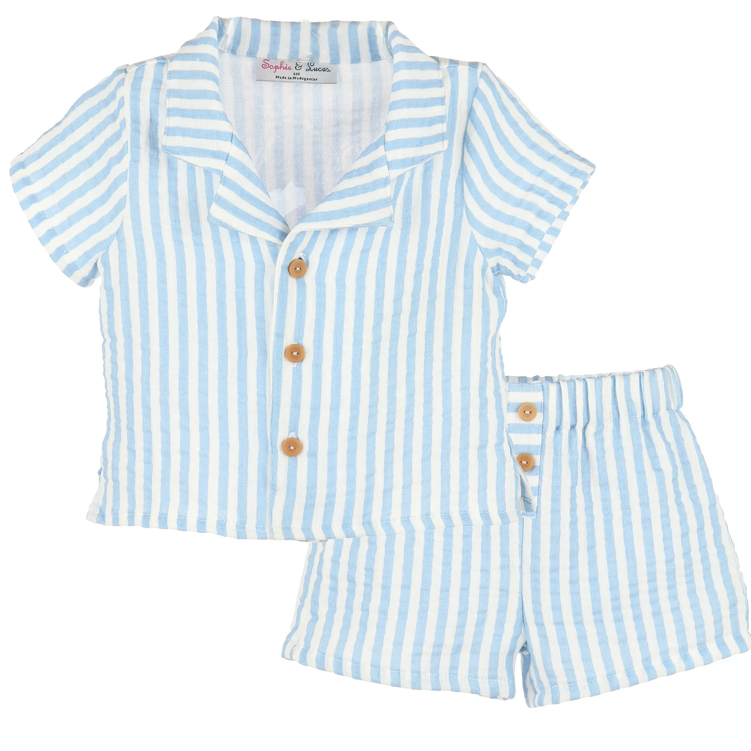 Blue Sullivan Cabana Stripe Gauze Club Short Set