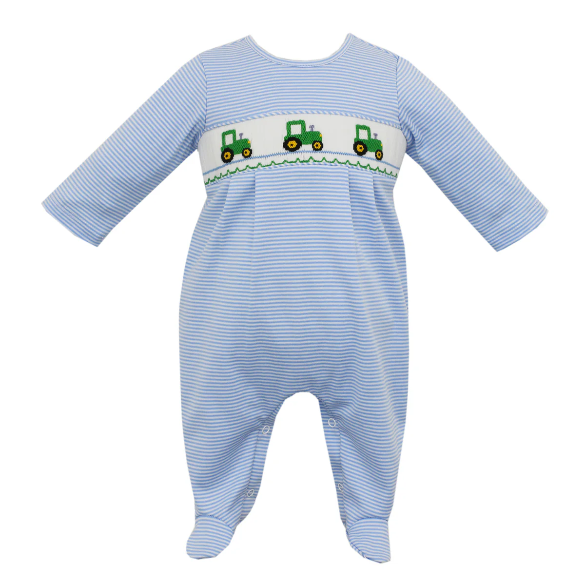 Blue Stripe Tractor Knit Footie