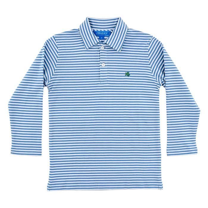 Blue & White Medium Stripe Long Sleeve Polo - Image 2