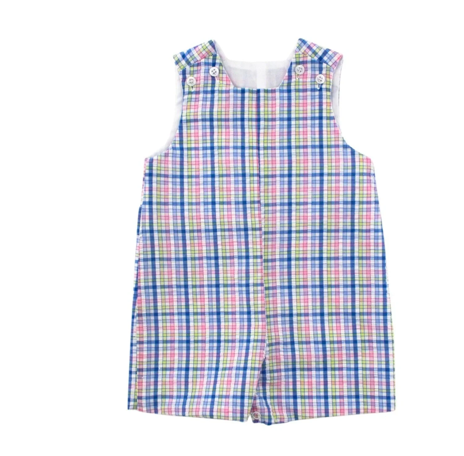 Blythe Seersucker/Pink Check John John Short With Tab