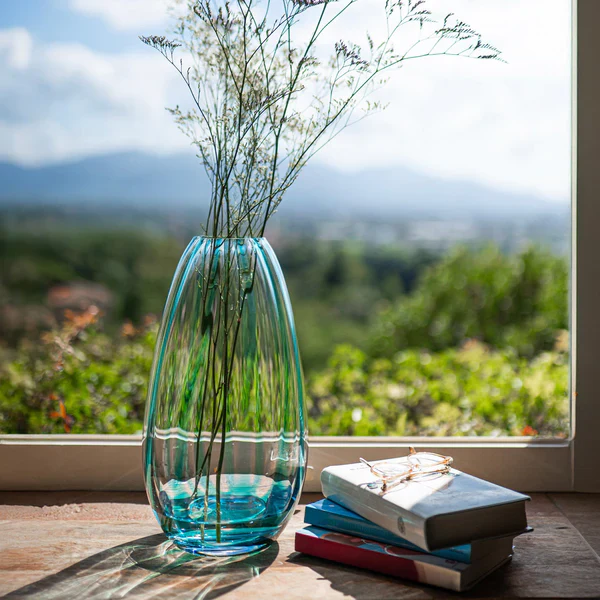 Bolla Glass Ash Blue Medium Pleated Vase - Image 5