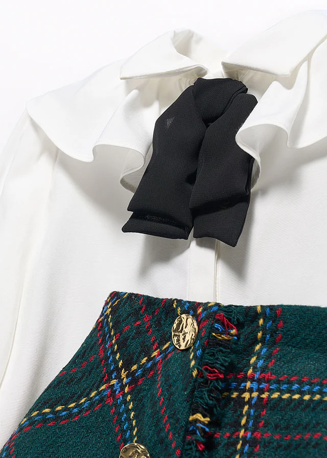Bottle Green Plaid Skirt Set - Image 3