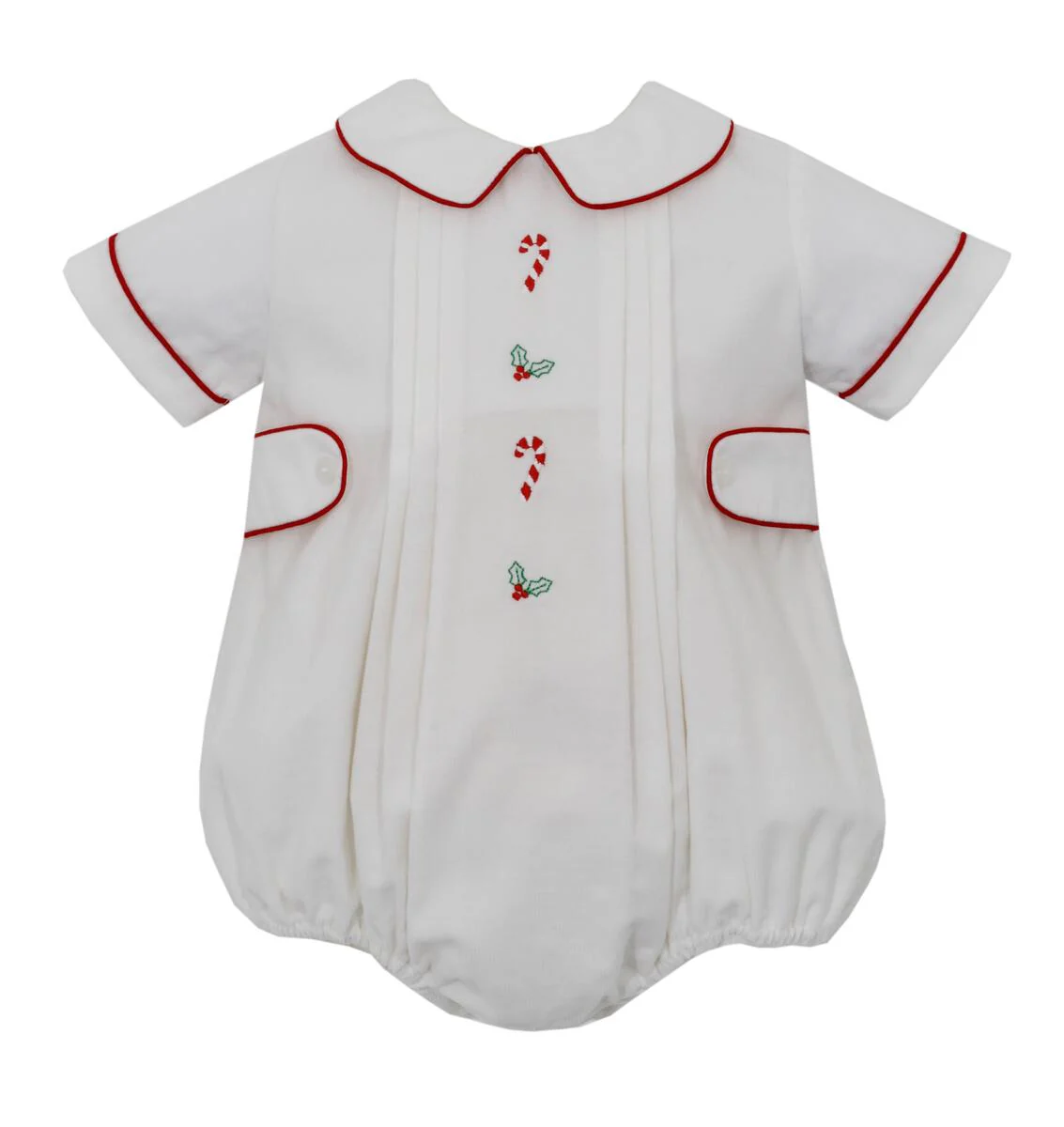 Boys White Corduroy Candy Cane Bubble w/ Tabs