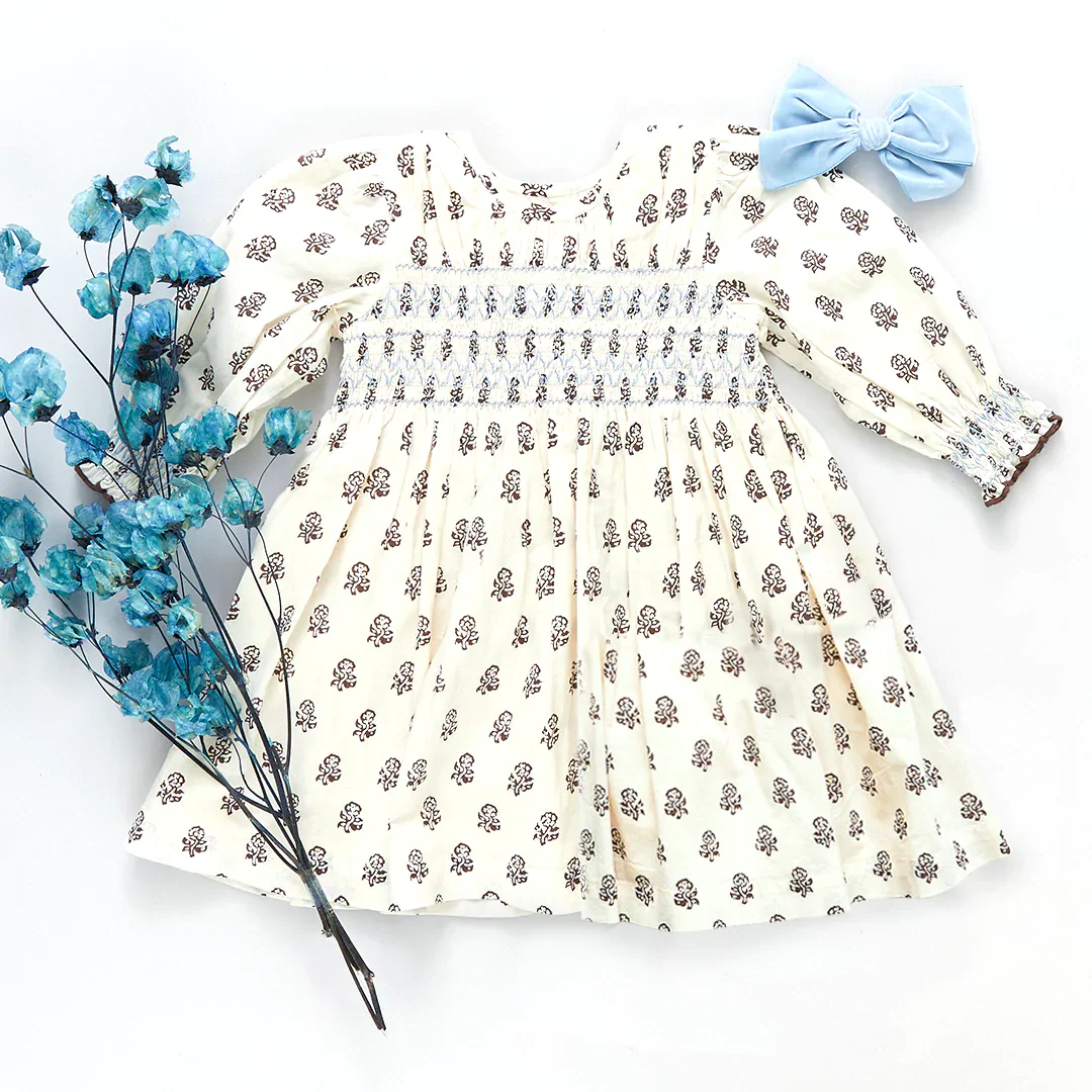 Brown Tiny Floral Baby Nora Dress