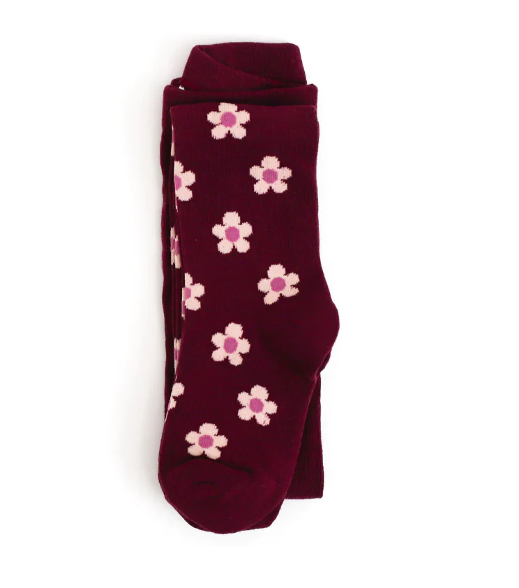 Burgundy Flower Knit Tights