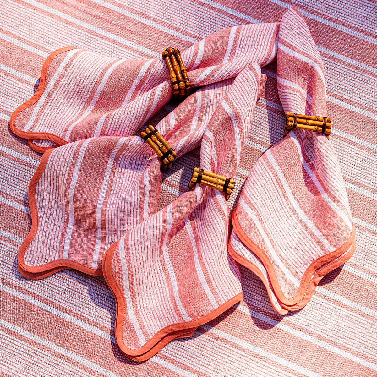 Cabana Stripe Napkin Set/4 - Coral - Image 5