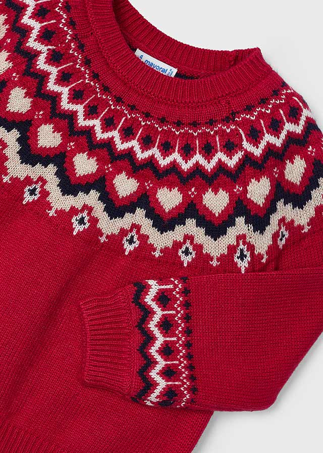 Cherry Red Jacquard Sweater - Image 2