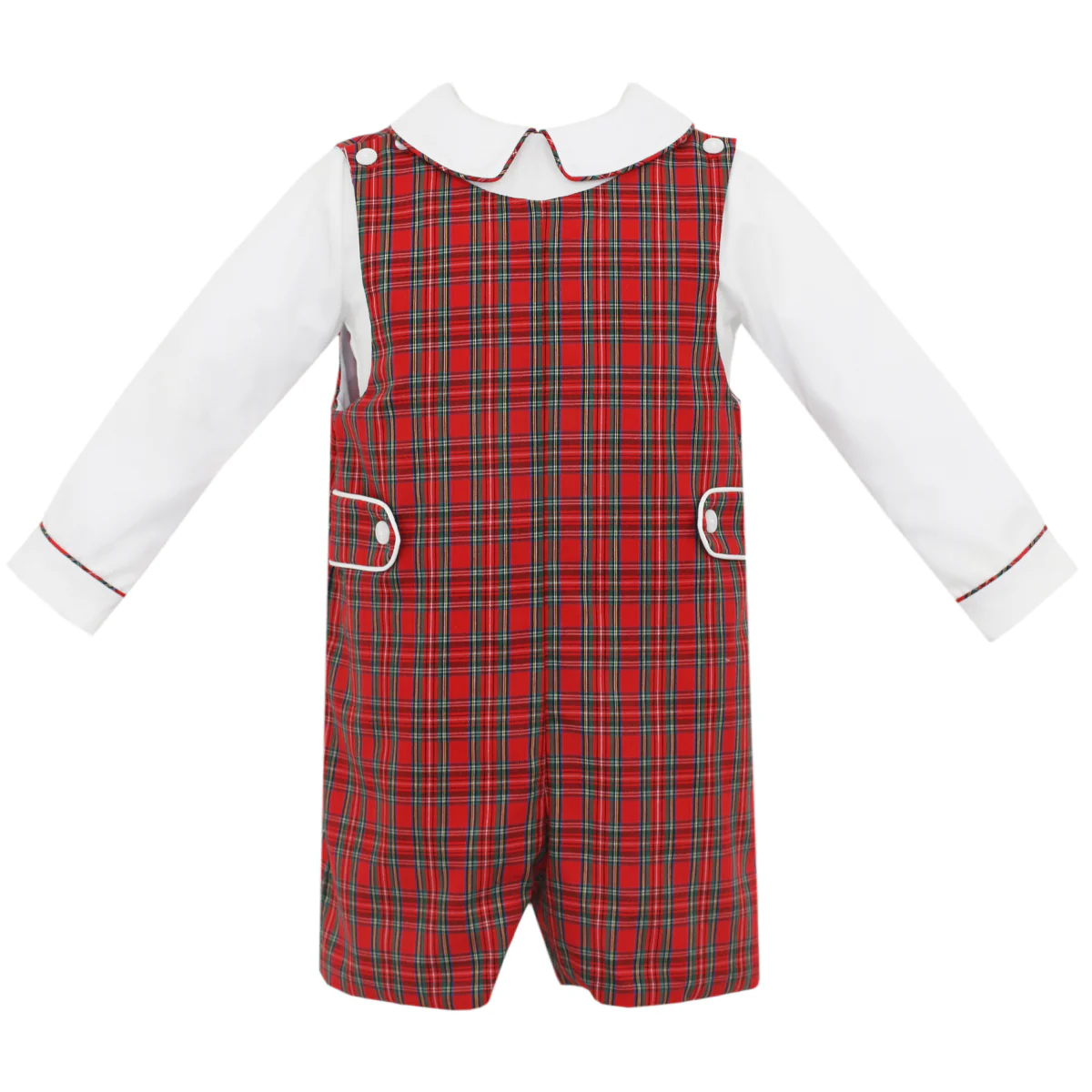 Collin Red Plaid Short John John With White Long Sleeve