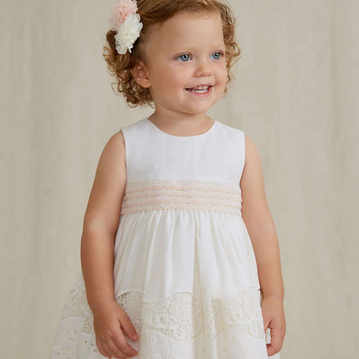 Cream Embroidered Batiste Dress