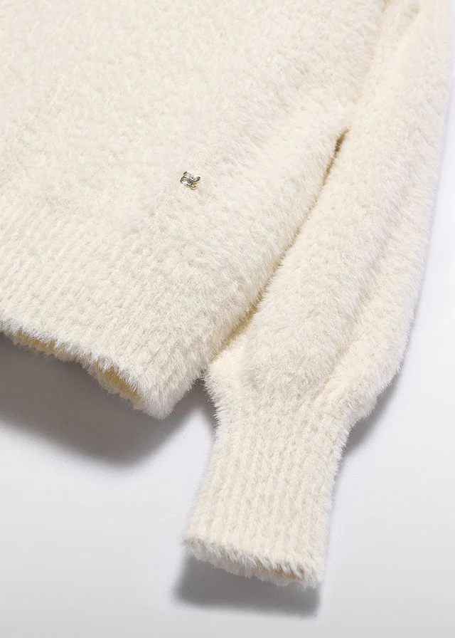 Cream Knit Fur Sweater - Image 2