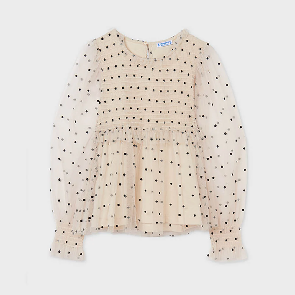 Cream Polka Dot Tulle Blouse - Image 2