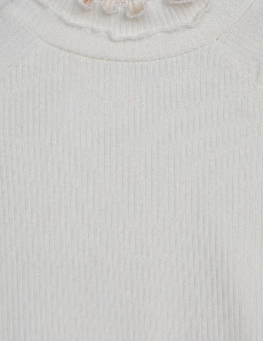 Cream Ribbed High Neck Blouse - Image 2