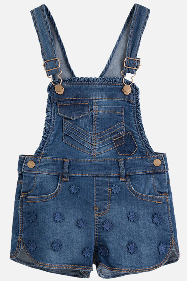 Denim Floral Dungaree Shorts - Image 5